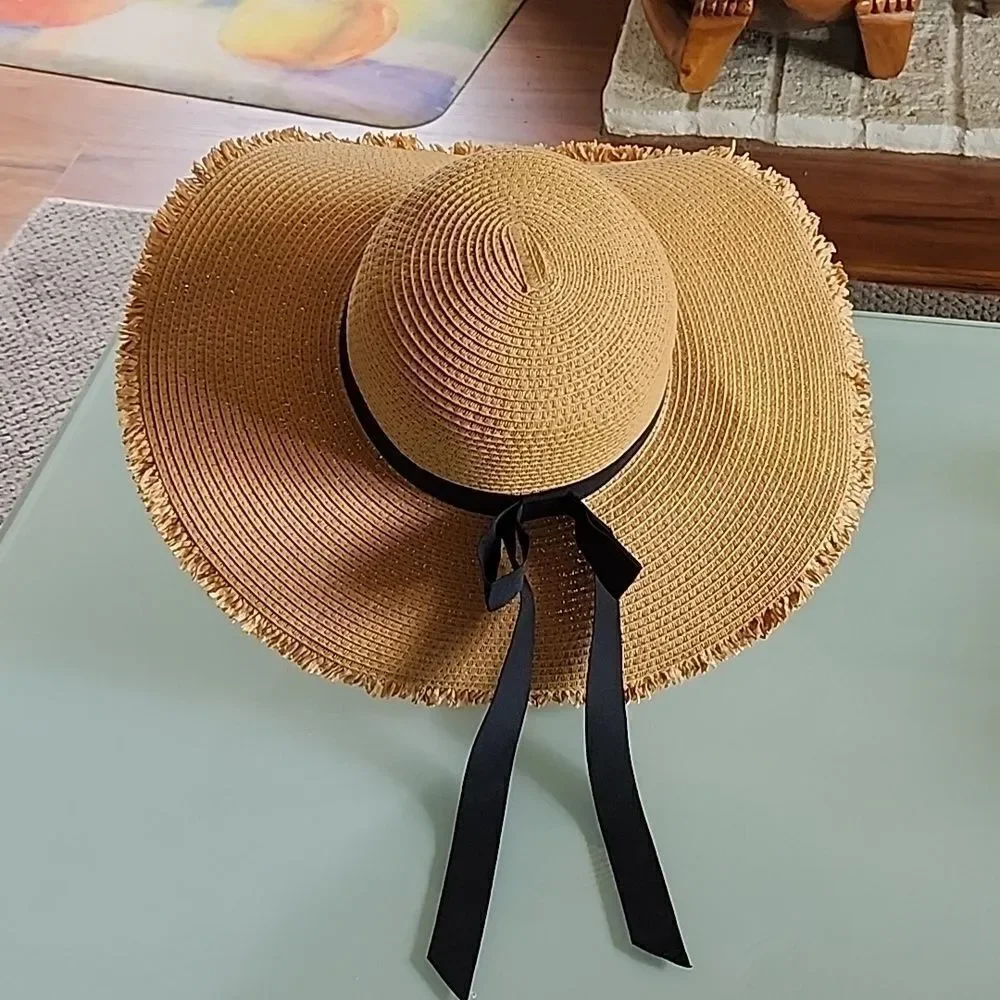 L. C. Packable Frayed Brim Resort Wear Cottagecore Coquette Girl Boho Chic Hat‎